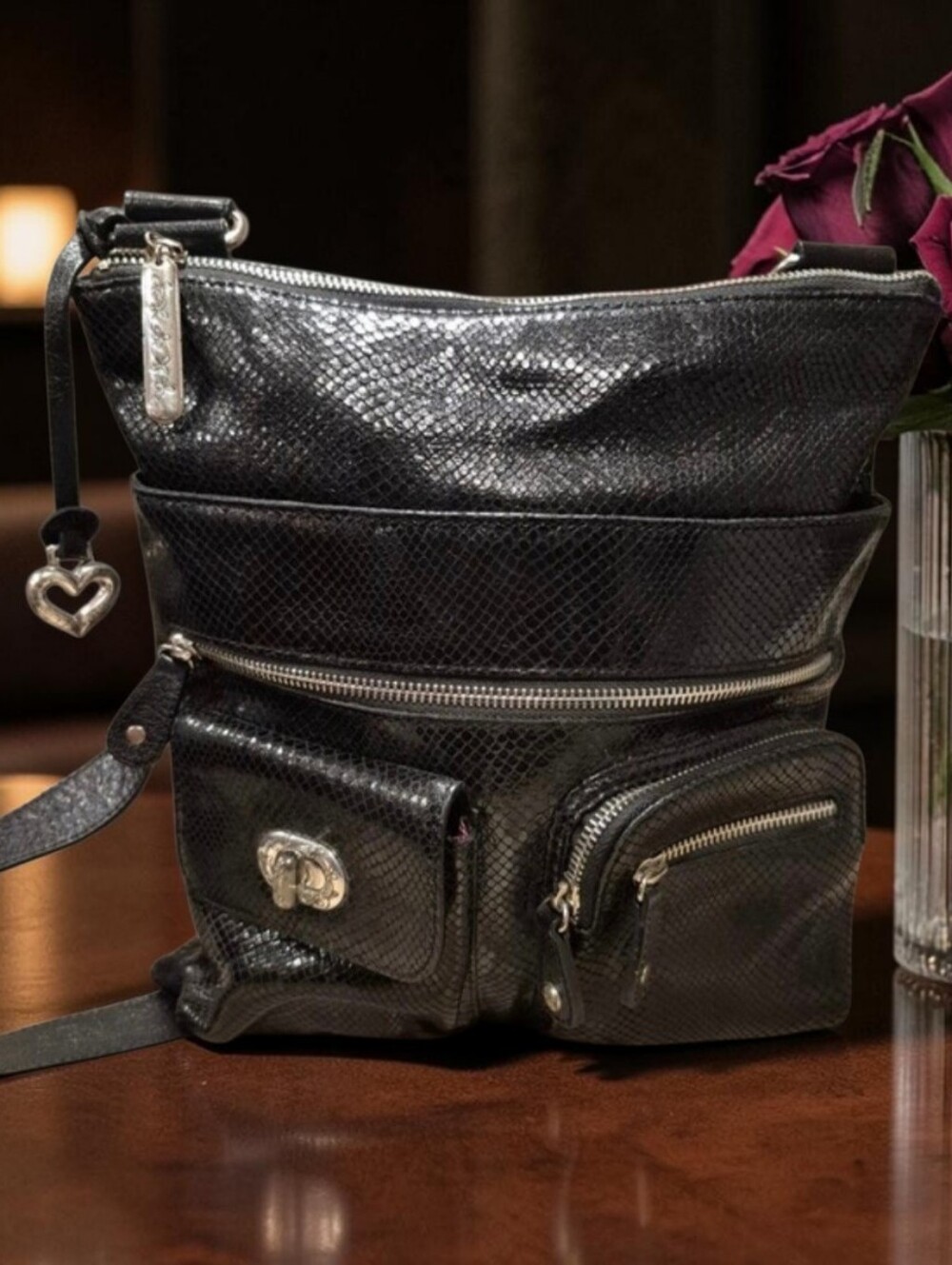 Brighton Leather Blondie Snakeskin Embossed Crossbody